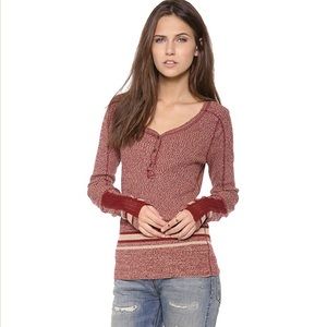 Free People sock monkey red Henley